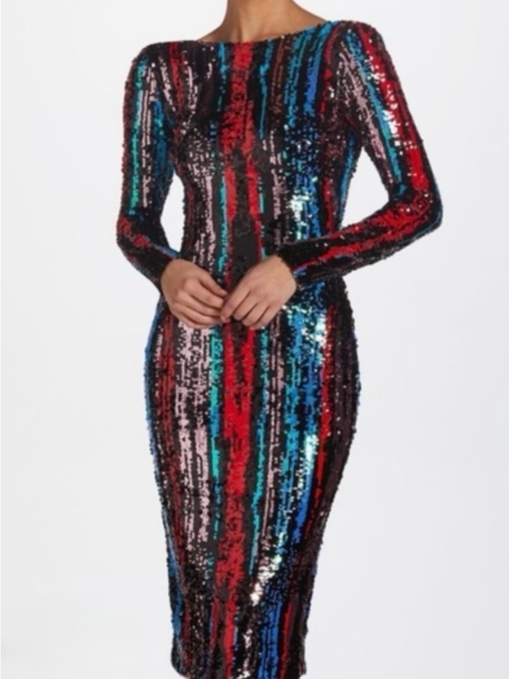 Dress the Population Sequin Striped Bodycon Midi Dress - Multicolor small